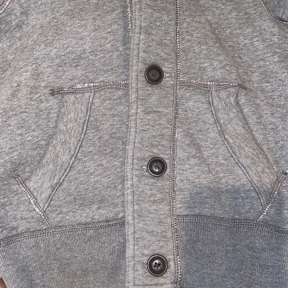 Abercrombie & Fitch Kid Boy Youth Gray Button Down Hoodie Sweater with Pockets - Picture 5 of 6